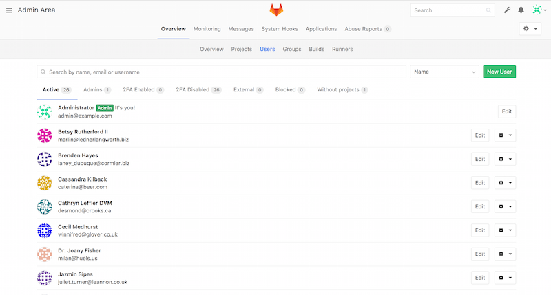 .GitLab 用户管理界面。