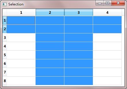 视图选区示例 Rows Columns