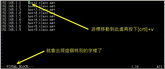 vim 的区块选择、复制、贴上等操作功能